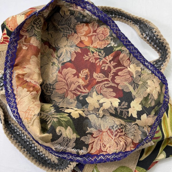 Upcycled Tote Market Bag Denim Lace Remnants Large Shopping Crafts Boho Artist - Picture 9 of 9